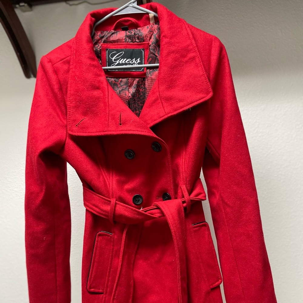 Guess red size medium pea coat.  In good condition